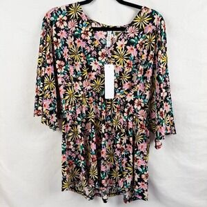 Dear Scarlett Multicolor Paisley 3/4 Sleeve V-Neck Blouse Top Size S NWT